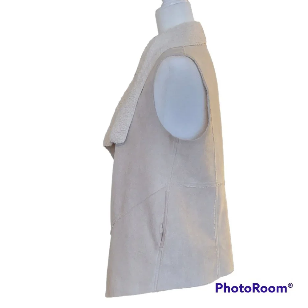 Faux Suede Sherpa Fleece Lined Boho Waterfall Open Front Vest with Pockets